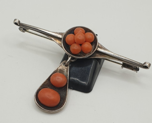 Brosche silber 900 koralle - brosche,